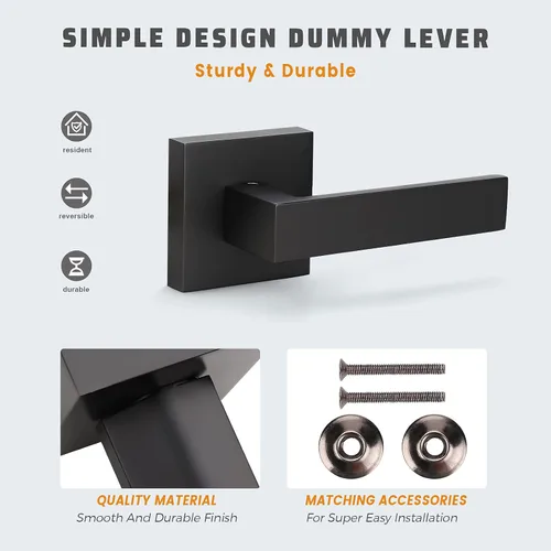 Miniatura 7 de KNOBWELL Paquete de 1 palanca ficticia de servicio pesado para puerta interior, mango ficticio de servicio pesado, de un solo lado, acabado negro