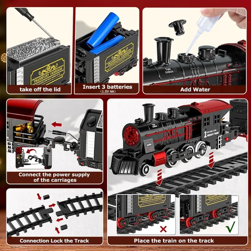 Miniatura 5 de Tren de Navidad, juego de tren para niños de 4 a 8 años, juegos de tren de Navidad para alrededor del árbol, juguetes eléctricos con humo, luces