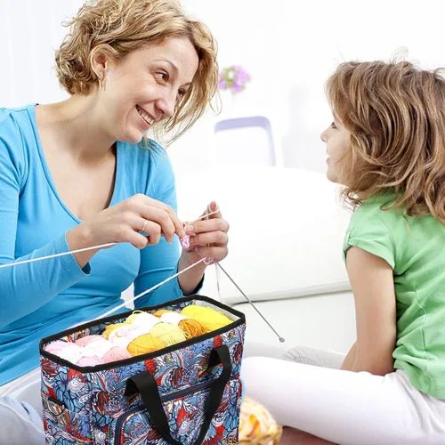 Miniatura 5 de Bolsa de almacenamiento de hilo para tejer, organizador de ganchillo de gran capacidad, bolsa de viaje portátil con correa para el hombro, estuche