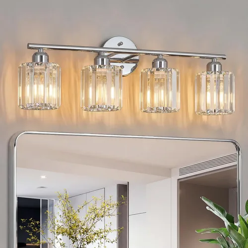 Miniatura 19 de Moderna lámpara de tocador de cristal de 2 luces, lámpara vertical de baño de níquel cepillado sobre espejo para tocador y lavabo, compatible