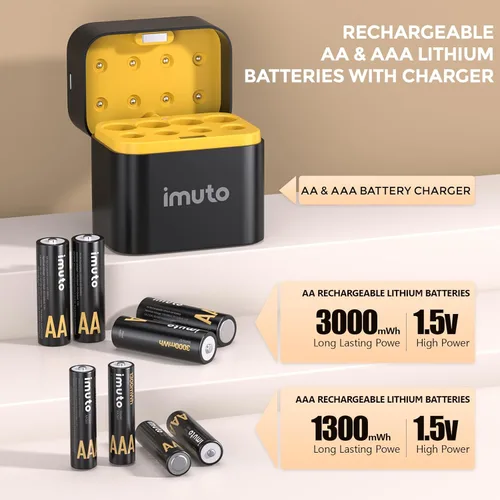 Miniatura 2 de imuto - Pilas recargables 4 AAA y 4 AA de litio con cargador, paquete de 8 unidades de 1.5 V, pilas triple A y doble A recargables, batería de litio