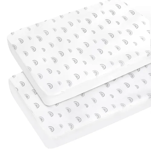 Miniatura 11 de Sábanas de cuna para niña, paquete de 2 sábanas para cuna estándar y colchón de cama infantil, sábana bajera ajustable transpirable y suave