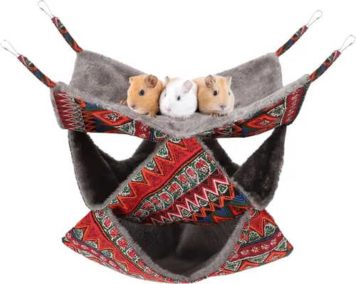 Miniatura 10 de Hamaca de rata de hurón de 3 niveles, accesorios para jaula de conejillo de indias, 11.8 x 11.8 pulgadas, hamaca colgante para mascotas para Rosa