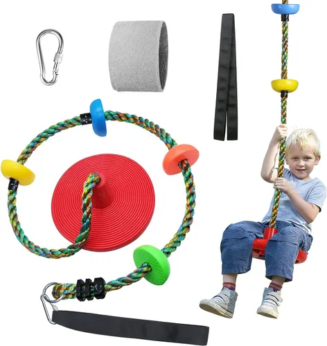 Miniatura 9 de Columpio de árbol para niños, patio trasero, cuerda de un solo disco, asiento de columpio para árbol interior y exterior, juego de accesorios
