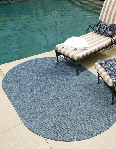 Miniatura 77 de Unique Loom Collection Alfombra de Área Plana Casual de Transición Sólida Jaspeada para Interiores/Exteriores (Pasillo 2' x 6' 1", Azul/Azul Marino)