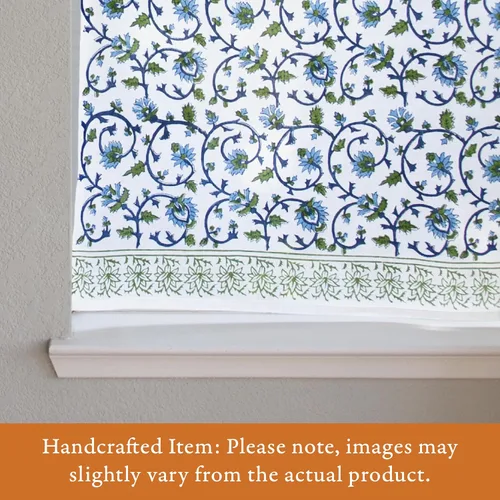 Saffron Marigold Cortinas de Algodón de Media Cocina para Ventanas Pequeñas, Baño y Café Estampadas a Mano con Bloque Moonlit Taj - Diseño Bohemio