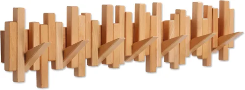Perchero de madera para pared con palos montados en la pared, estante múltiple, hecho a mano, en madera de haya natural, con 7 ganchos modernos y