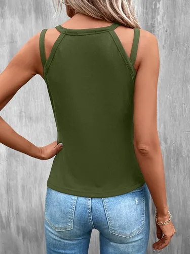 Miniatura 2 de WDIRARA Top halter sin mangas con dobladillo asimétrico y fruncido para mujer