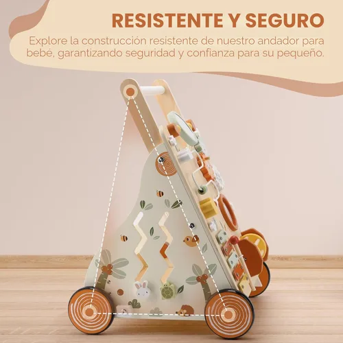 Miniatura 6 de Pithfor Andador de bebé de madera, andador de empuje para bebé con centro de actividades para niñas y niños, juguetes de andador de empuje Naranja