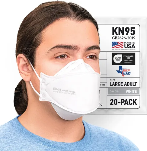 Miniatura 9 de BNX - Paquete de 20 mascarillas KN95, mascarilla desechable de partículas KN95 fabricada en Estados Unidos, estilo tri-fold cup/fish