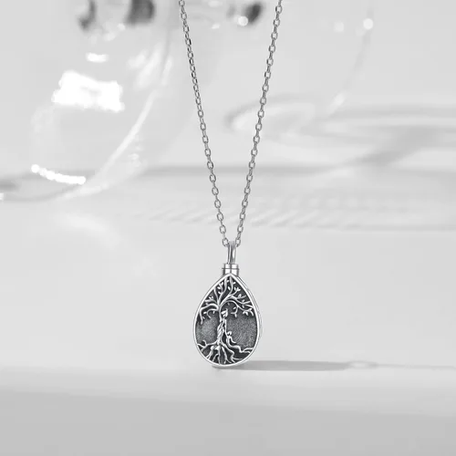 Miniatura 103 de Collar con colgante de urna de cenizas de cremación y árbol de la vida para mujer, plata de ley US1