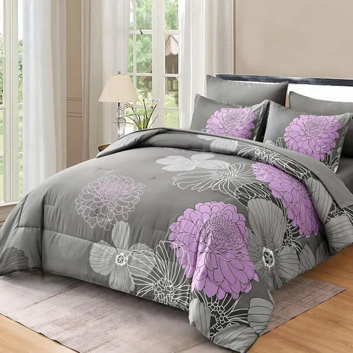 Miniatura 16 de Yiran - Juego de edredón de 7 piezas en una bolsa, edredón floral amarillo con flores, ropa de cama de microfibra suave, tamaño King