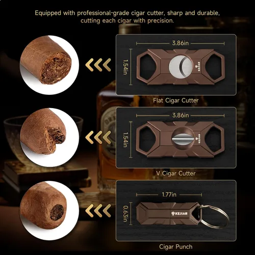 Miniatura 5 de KEJIAR Humidor de puros, estuche de escritorio de cedro con tapa de vidrio con 2 cajas de accesorios de humidor lateral con cortador de puros