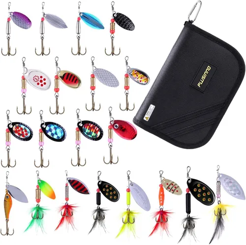 Miniatura 3 de PLUSINNO Señuelos de pesca para lubina, kit de 16 señuelos giratorios con bolsa de transporte portátil, cebos giratorios de metal duro para trucha