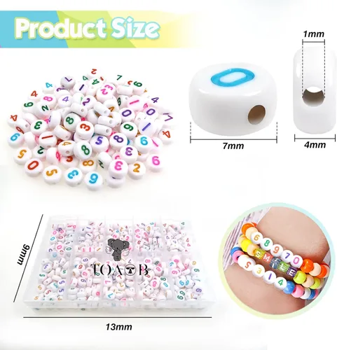 Miniatura 2 de TOAOB - 500 cuentas acrílicas de números para hacer joyas, de 0.16 x 0.27 pulgadas, redondas, coloridas, de 0 a 9 letras para pulseras y collares