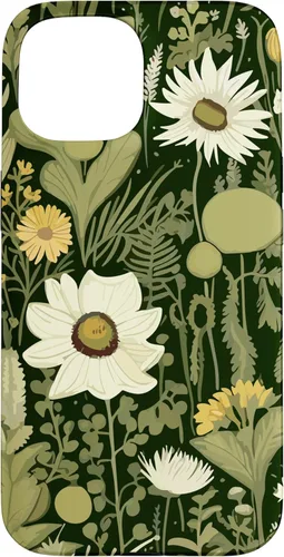 Miniatura 6 de iPhone 13 Wildflower, patrón de flores botánicas verdes, funda de flores silvestres boho