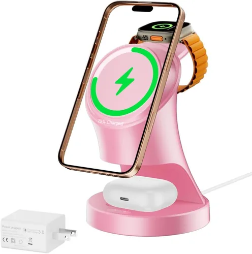 Estación de carga inalámbrica 3 en 1 para dispositivos Apple Rosa