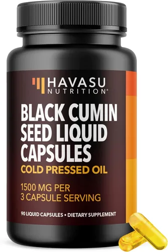 Cápsulas de aceite de semilla negra prensado en frío - Suplemento de 1500 mg de comino negro para la función inmune, apoyo digestivo y salud general