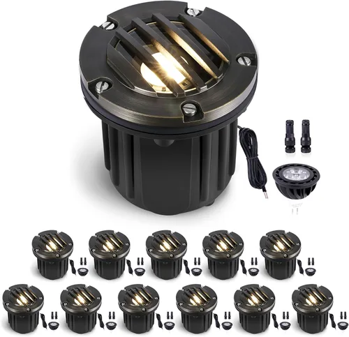 Miniatura 11 de Gardenreet Luces de Pozo de Bajo Voltaje para Exteriores - Latón 12V Bombilla LED Reemplazable Iluminación Empotrada en el Suelo, Accesorio de Tapa