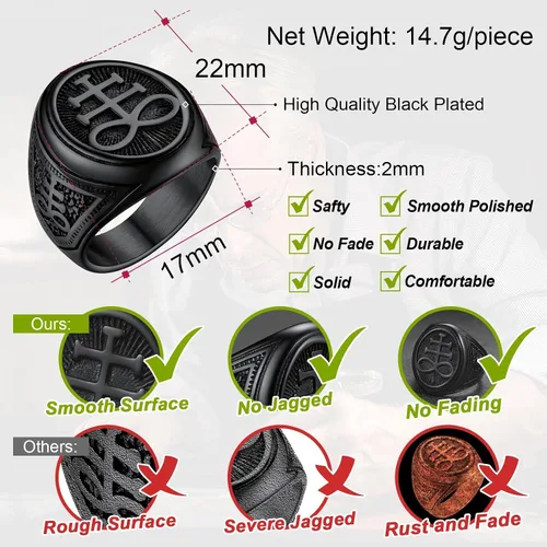 Miniatura 5 de FaithHeart Satanic Jewelry Baphomet - Anillos de cabra con sello de símbolo de Lucifer Satanás, para hombres y mujeres, tamaño 7891011121314