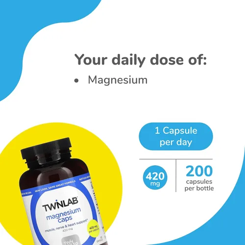 Miniatura 4 de Twinlab Cápsulas de magnesio - para aliviar el estrés, 420 mg, 200 unidades, 1 paquete y Reserveage Beauty, Resveratrol 250 mg, Paleo, Keto, 120