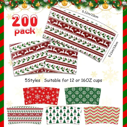 Miniatura 2 de Sliner Paquete de 200 Fundas para Tazas de Café Navideñas Desechables Fundas de Papel para Tazas de Doble Capa Cubiertas para Tazas de Café de 12 16