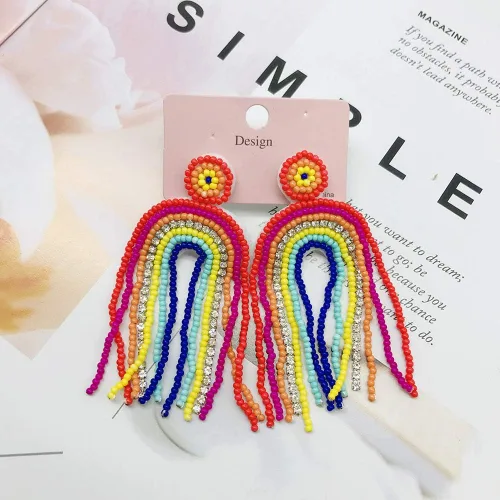 Miniatura 4 de Aretes colgantes con cuentas de arcoíris y borlas, regalo para mujer
