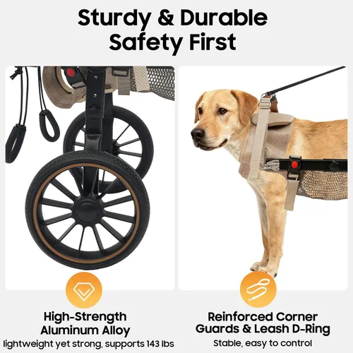 Miniatura 5 de Silla de ruedas ajustable para perros grandes para patas traseras Ayuda de rehabilitación para caminar con arnés y ruedas grandes para perros