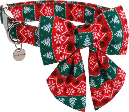 Miniatura 17 de DOGWONG Collar de Navidad para perro con corbatín, collar de perro de Papá Noel rojo, suave, duradero, ajustable, de algodón, para perros pequeños