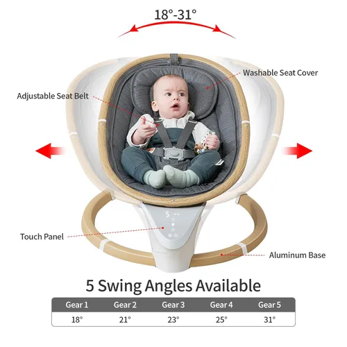 Miniatura 2 de Columpios de bebé para bebés, columpio eléctrico para recién nacido con 5 velocidades, 10 canciones de cuna, apto para 0-6 meses