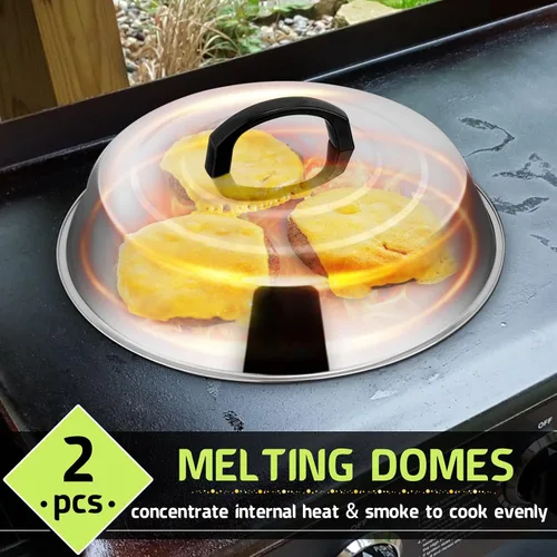 Miniatura 6 de HaSteeL Juego de 2 cúpula de fusión de queso, cubierta redonda de vapor de 12 pulgadas, cubierta de vapor de metal, accesorios de parrilla de acero