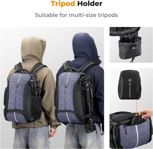 Miniatura 5 de K&F CONCEPT Mochila para cámara, bolsa de cámara de 25L de gran capacidad para fotógrafos con funda protectora contra la lluvia y compartimento