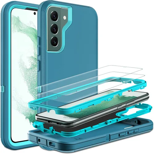 Funda para Samsung Galaxy S22 Plus con protector de pantalla de TPU flexible autorreparable [2 unidades], 3 en 1, carcasa de cuerpo completo a Azul/