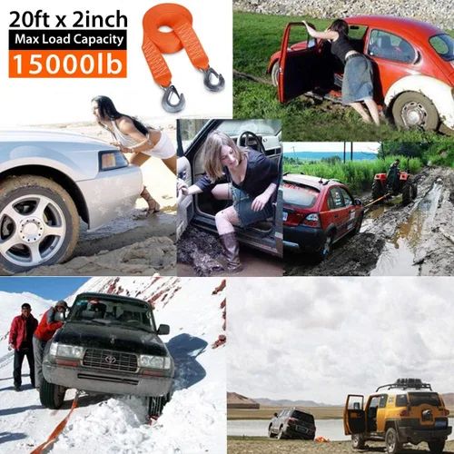 Miniatura 7 de Correa de remolque resistente con ganchos de 2 pulgadas x 20 pies, 15,000 libras, correa de remolque de 6,8 toneladas con ganchos de seguridad