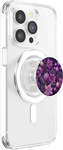 Miniatura 3 de PopSockets MagSafe PopGrip de Navidad con diseño floral morado para iPhone