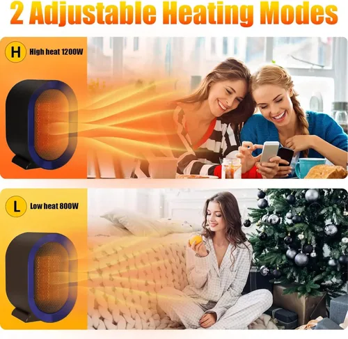 Miniatura 5 de Calentador eléctrico portátil, calentador de cerámica PTC morado mate con termostato para calentamiento rápido, ideal para uso silencioso y seguro