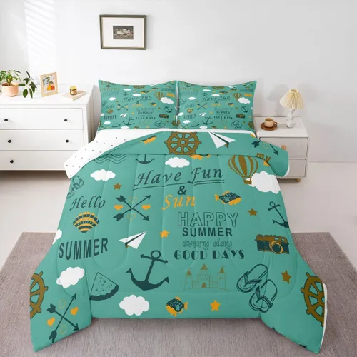 Miniatura 14 de Juego de edredón de casa del lago, tamaño individual, juego de ropa de cama con ancla náutica para niños, adolescentes y adultos, edredón retro