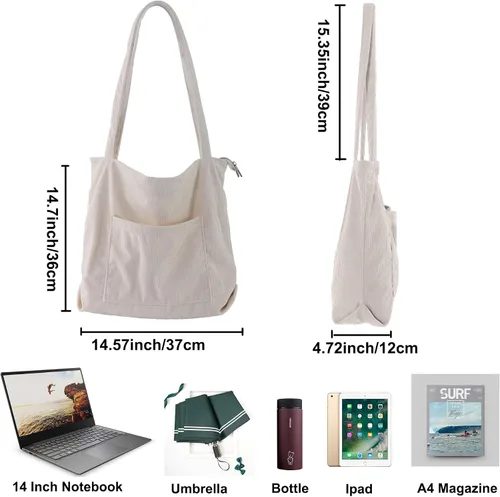 Miniatura 4 de TCHH-DayUp Bolsas de pana para mujer con cremallera y bolsillo frontal