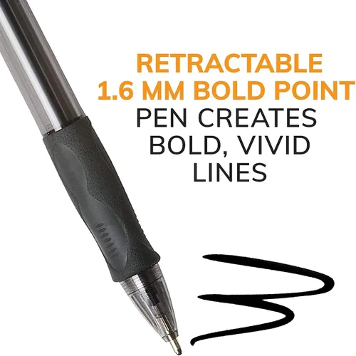 Miniatura 3 de BIC Glide Bold - Bolígrafos negros, punta gruesa (0.063 pulgadas), paquete de 12 unidades, bolígrafos retráctiles con cómodo agarre completo