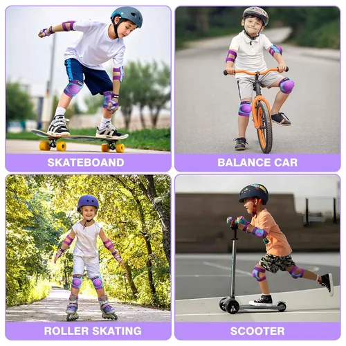 Miniatura 6 de Rodilleras para niños y jóvenes, coderas, muñequeras, juego de protección 3 en 1, para niños de 3 a 15 años, patines, ciclismo, patinaje en línea
