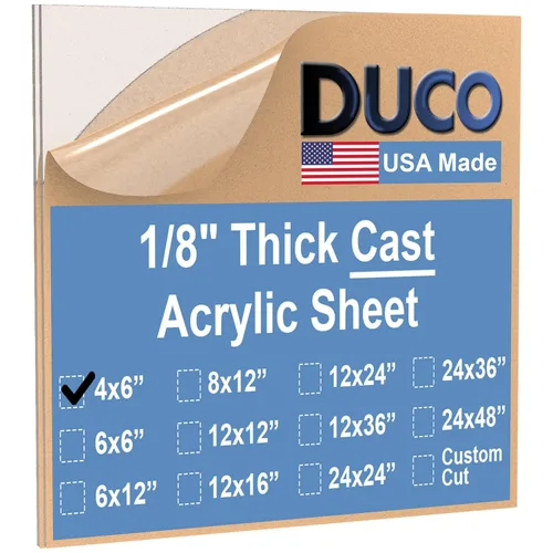 Miniatura 104 de Duco - Hoja de acrílico fundido transparente hecha en Estados Unidos, 1/8 de pulgada de grosor, 12 x 12 pulgadas, 1 paquete de láminas de plexiglás