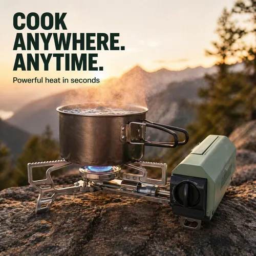 Miniatura 2 de Altena - Estufa de gas butano portátil para acampar, cocinar al aire libre y en interiores, quemador individual compacto y ligero con bolsa