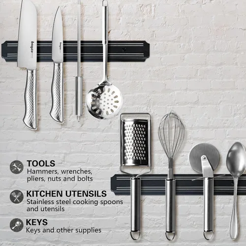 Miniatura 3 de Paquete de 2 potentes soportes magnéticos para cuchillos, tiras magnéticas para cuchillos de cocina, libre de óxido, multiusos, para cocina, garaje