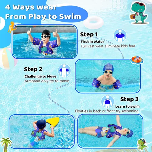 Miniatura 4 de Vvinca Chaleco de natación para niños de 22 a 66 libras, entrenador de natación para niños y niñas con correa de entrepierna antirozaduras