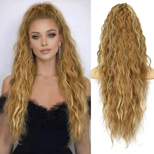 Miniatura 45 de ORSUNCER Extensión de cola de caballo de 18" con pinza rizada, cola de caballo esponjosa, extensiones de pelo sintético de aspecto natural para mujer
