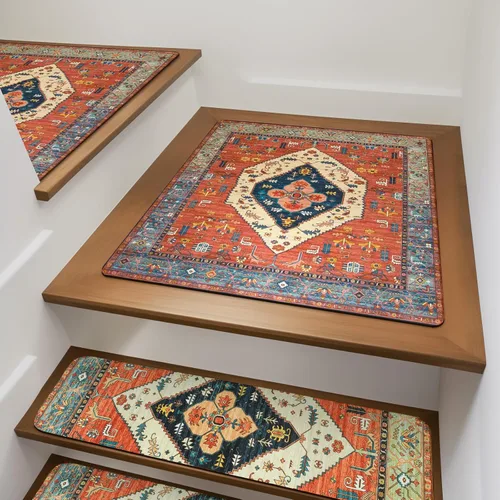 Miniatura 15 de OJIA Peldaños de escalera antideslizantes para escalones de madera en interiores, 15 piezas de 8"x30" alfombras con respaldo de goma para peldaños