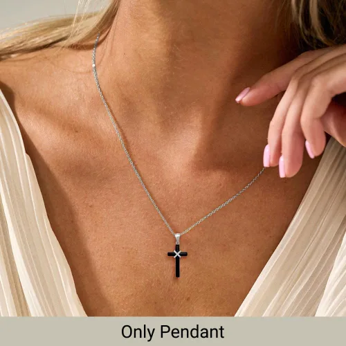 Miniatura 2 de Diamond2Deal Colgante de cruz de ónix de plata de ley 925, Plata esterlina Plata Piedra, Ónix