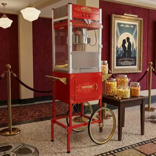 Miniatura 16 de Máquina comercial de palomitas de maíz, 20 onzas con carrito y ruedas, máquina para hacer palomitas de maíz con hervidor de acero inoxidable