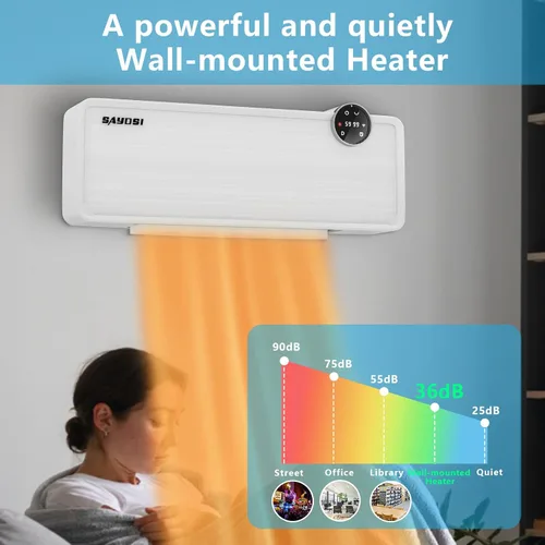 Miniatura 6 de Calentador de pared, calentador eléctrico de 1500 W para dormitorio, oficina, sala de estar, espacio de hasta 1200 pies cuadrados
