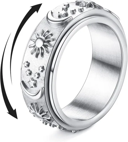 Miniatura 18 de Magitaco Anillos giratorios de acero inoxidable, anillos para ansiedad, anillos de ansiedad para mujeres y hombres